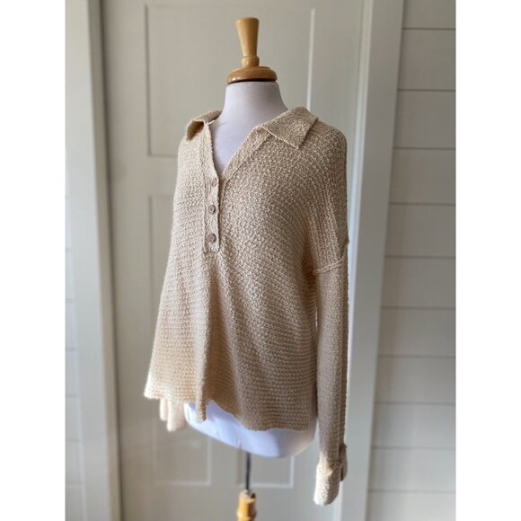BKE Collared Cream Sweater Top Small - Picture 2 of 6